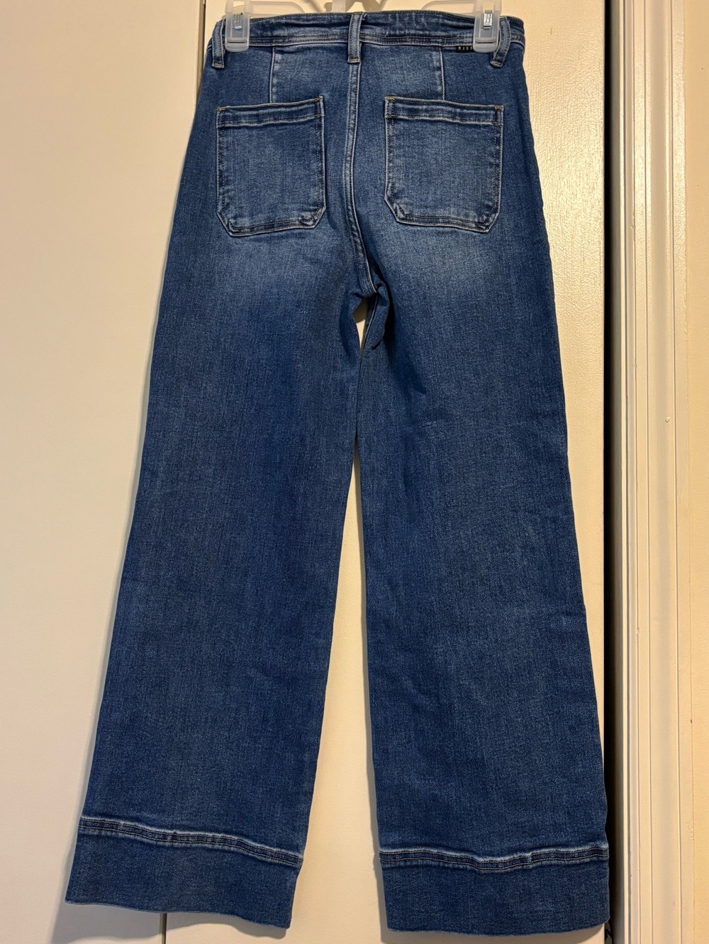 Risen Hi Rise Wide Leg Crop Stretch Jeans in Dark Denim Blue Wash Retro - Picture 3 of 9